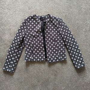 Banana Republic blue and white geometric pattern blazer jacket women's size 8